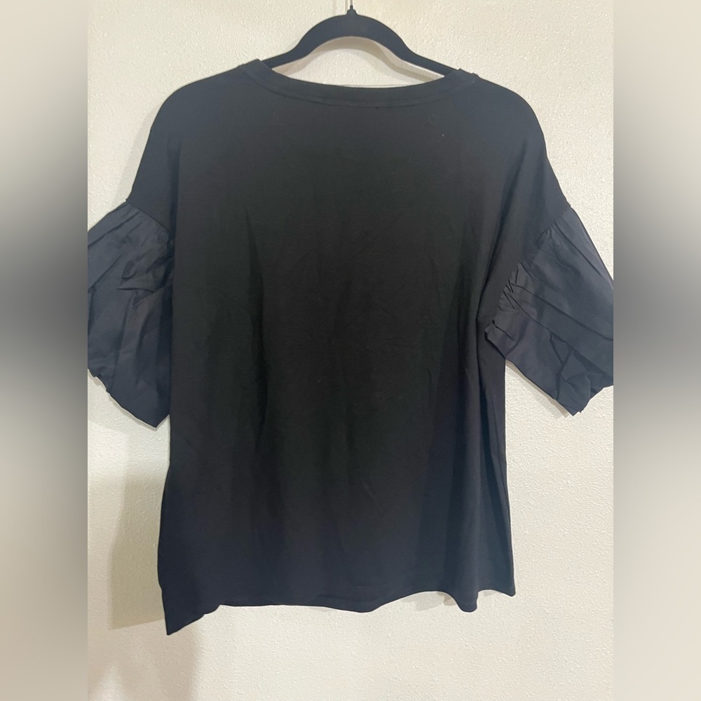 Cable and gauge knit black cotton sleeves L NWT - Picture 3 of 5